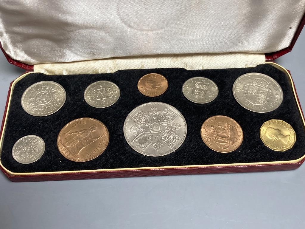 A Queen Elizabeth II brilliant UNC Coronation coin set, 1953 and a similar proof coin set